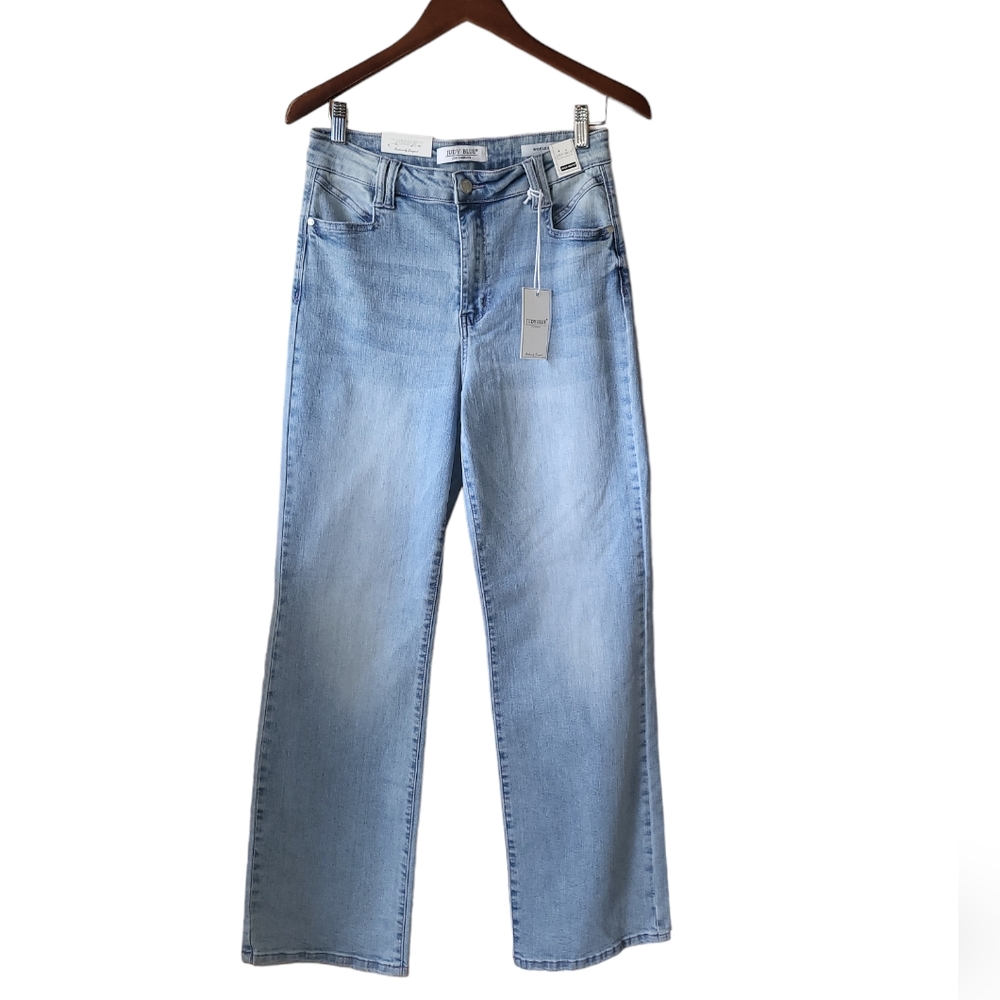 Judy Blue Wide Leg High Waist Lightwash Stretch Tummy Control Denim Jeans